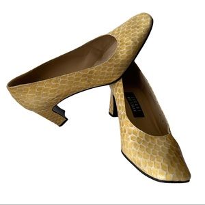 Stuart Weitzman yellow snake print heels